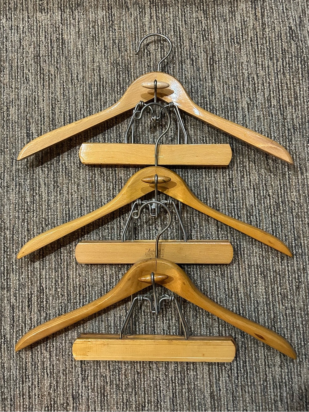 set of 3 vintage SETWELL, REGENT and other wooden clamp Pant/Skirt hangers